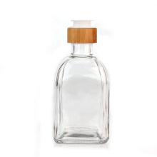 270ml 9oz clear square dish and hand soap dispenser glass bottle with flip bamboo wood cap